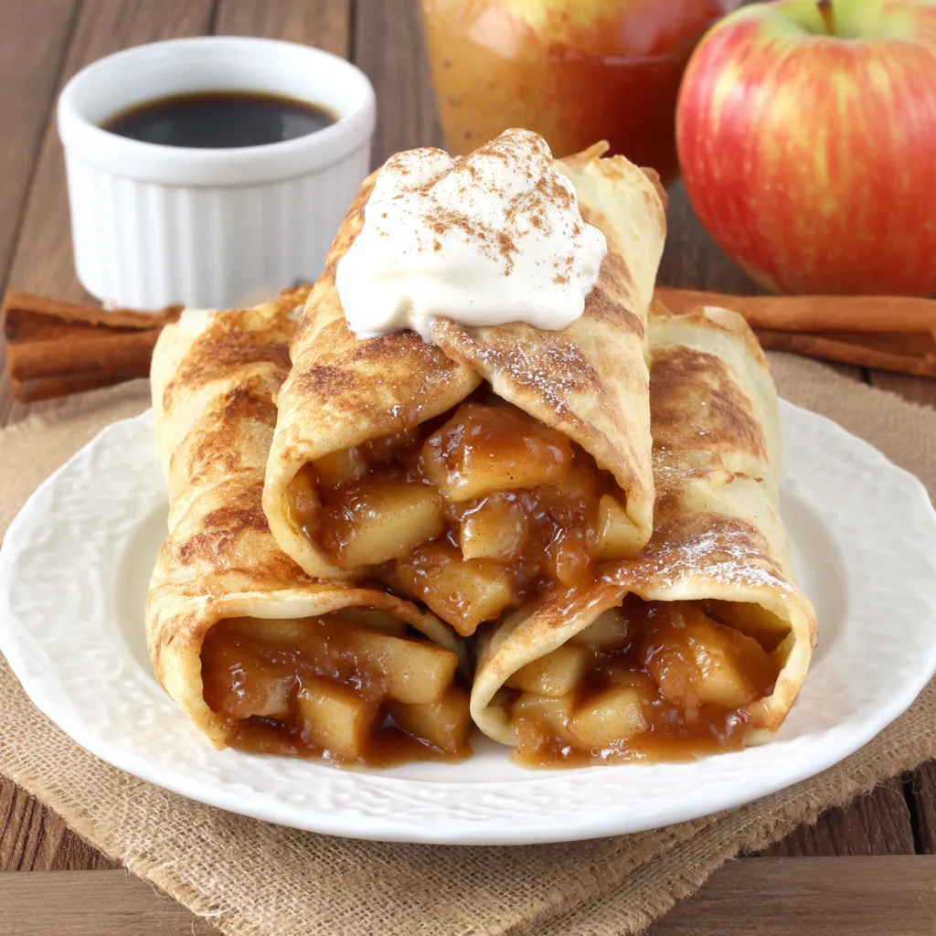 A plate of homemade apple wraps with a white plate.