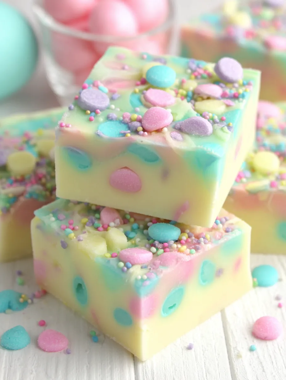 A close up of a piece of Easter fudge.