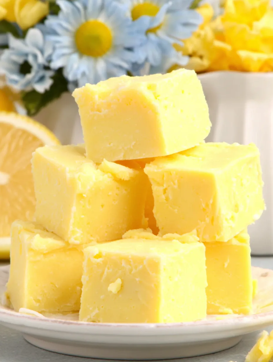 Lemon fudge cubes on a plate.