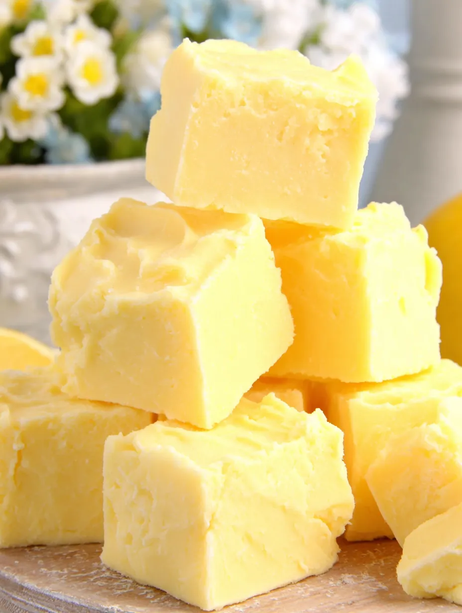Lemon fudge cubes stacked on top of each other.