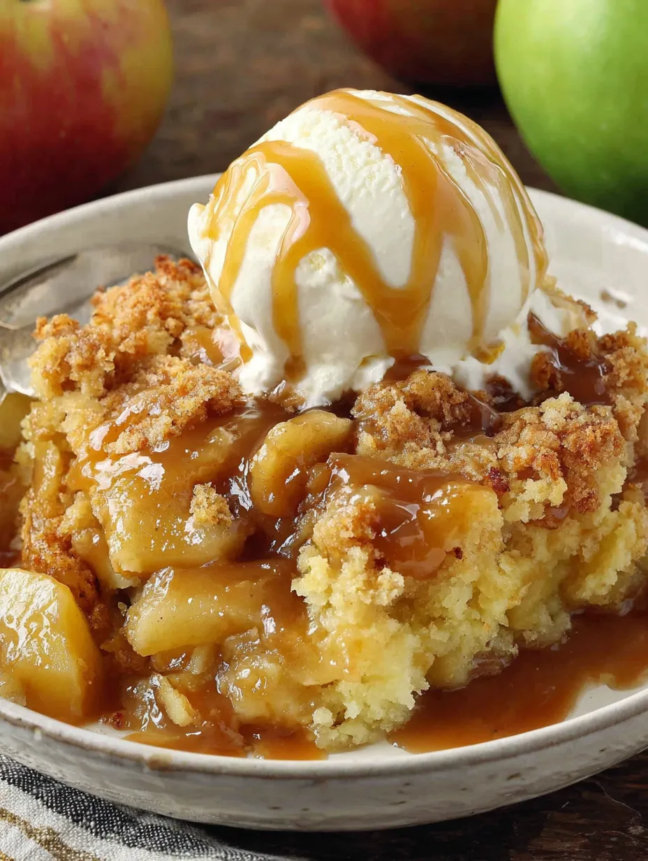A slice of caramel apple dump cake.