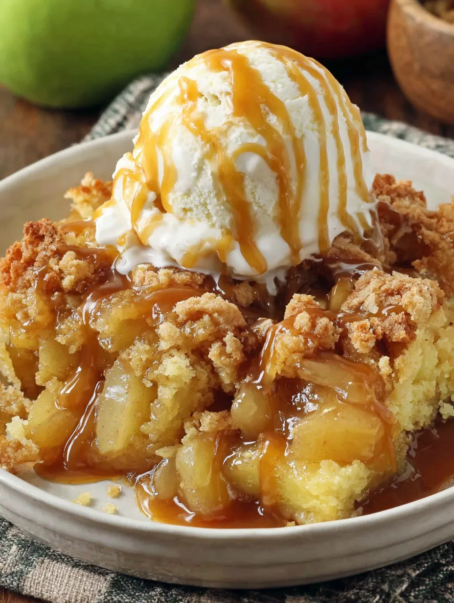A slice of caramel apple dump cake.