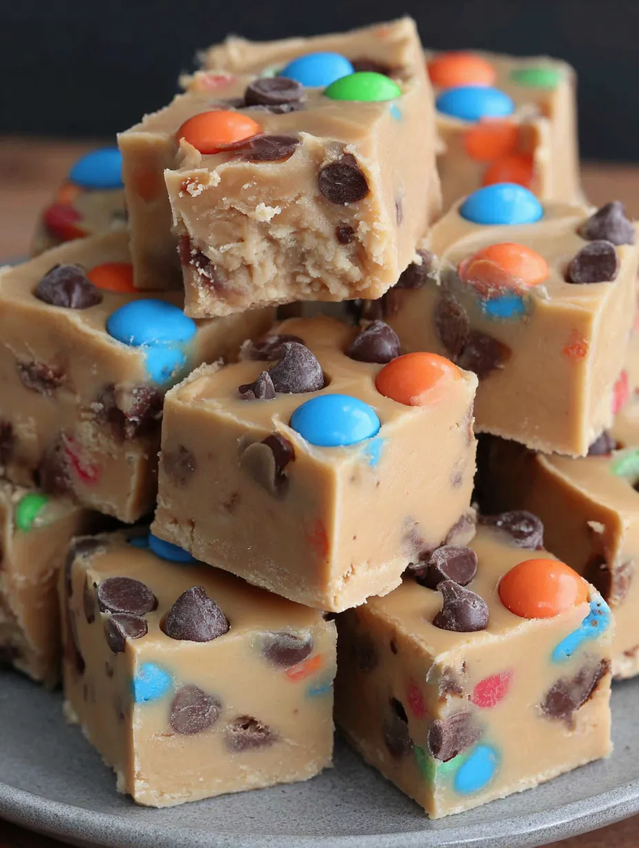 A stack of no-bake cookie dough bites.