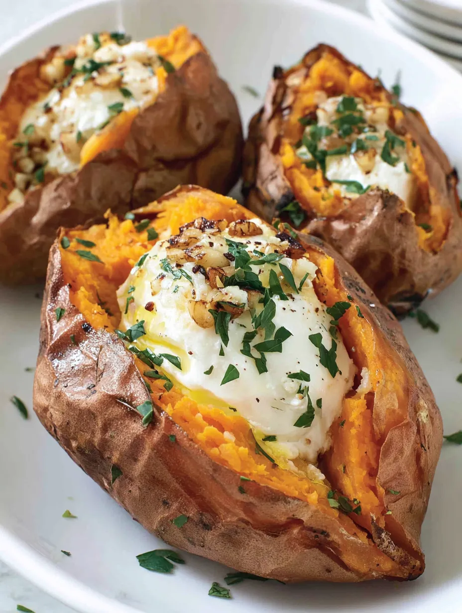 Sweet potatoes with a fried egg on top.