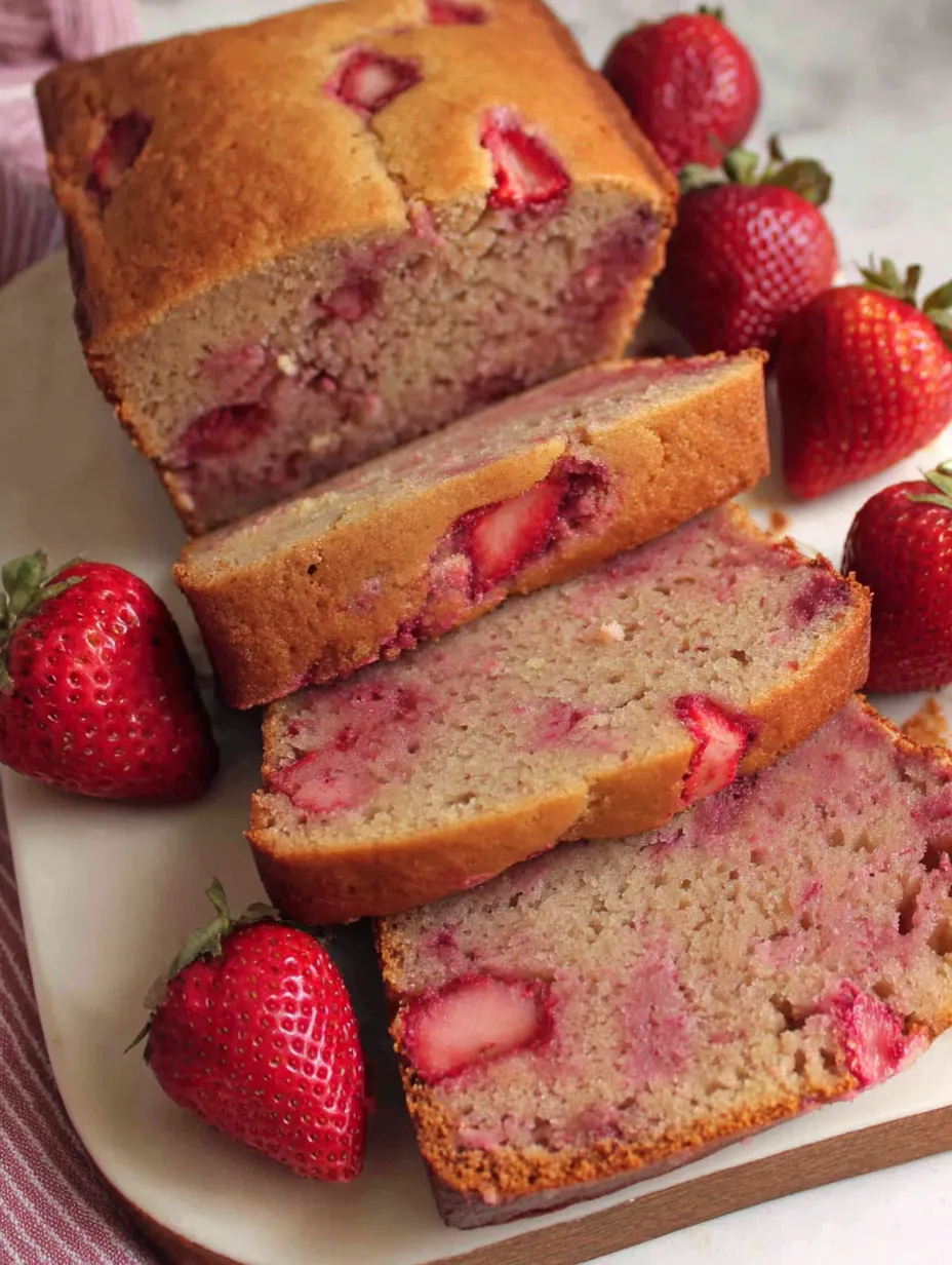 A loaf of bread with strawberries on top.