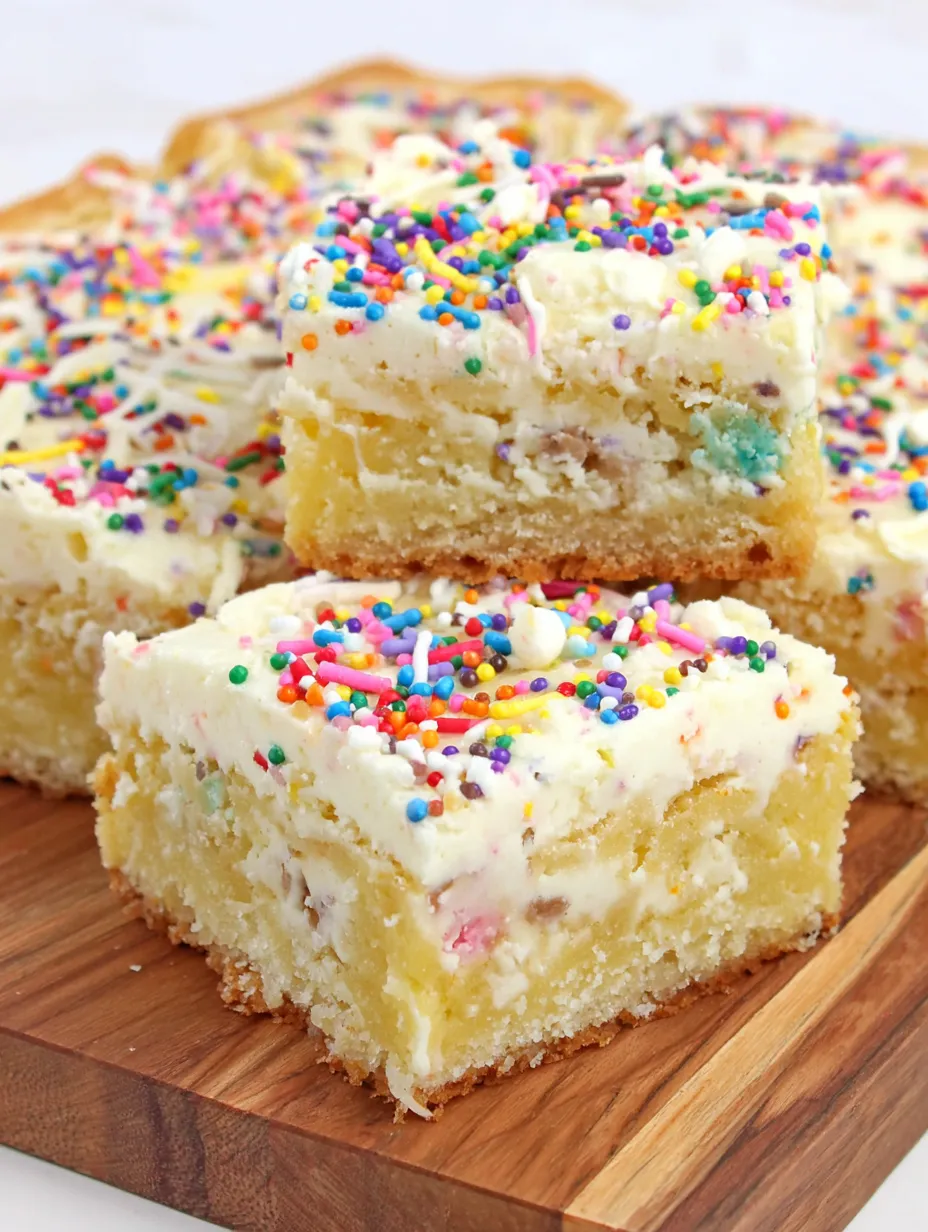 A slice of confetti gooey butter cake.