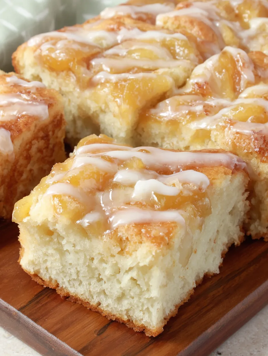 A slice of peaches and cream focaccia with jelly drizzled on top.