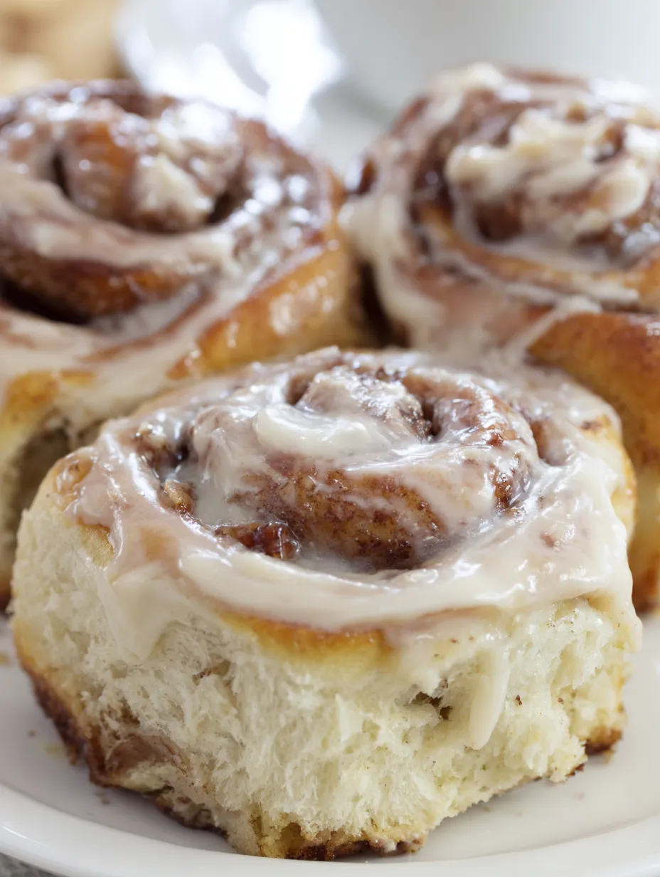 Three slices of banana sourdough cinnamon rolls.