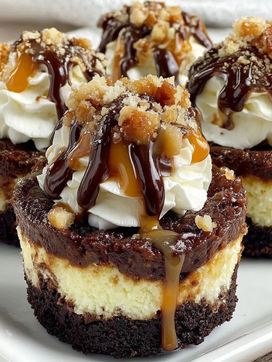A close up of a loaded brownie cheesecake cup.
