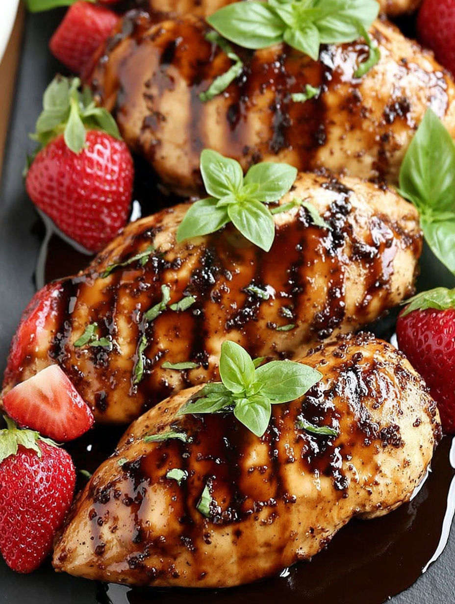 Chicken with strawberries and mint.