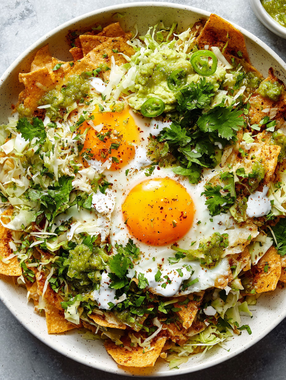 A plate of chilaquiles with a fried egg on top.