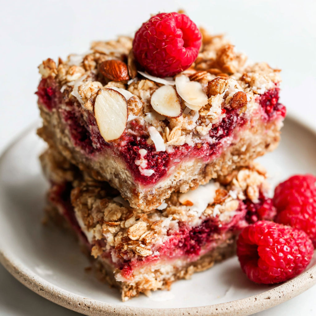 A stack of raspberry breakfast bars.