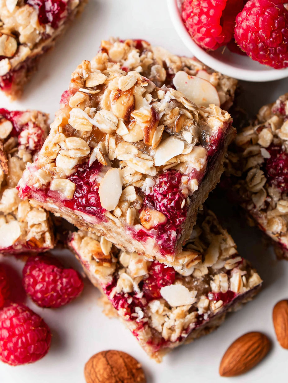 A close up of a raspberry breakfast bar.