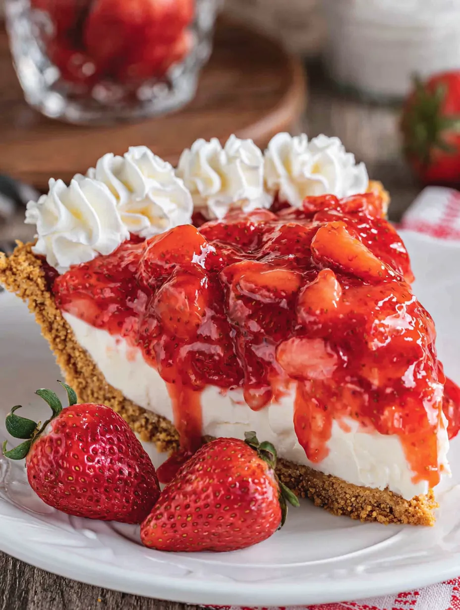 A slice of strawberry cream cheese pie.