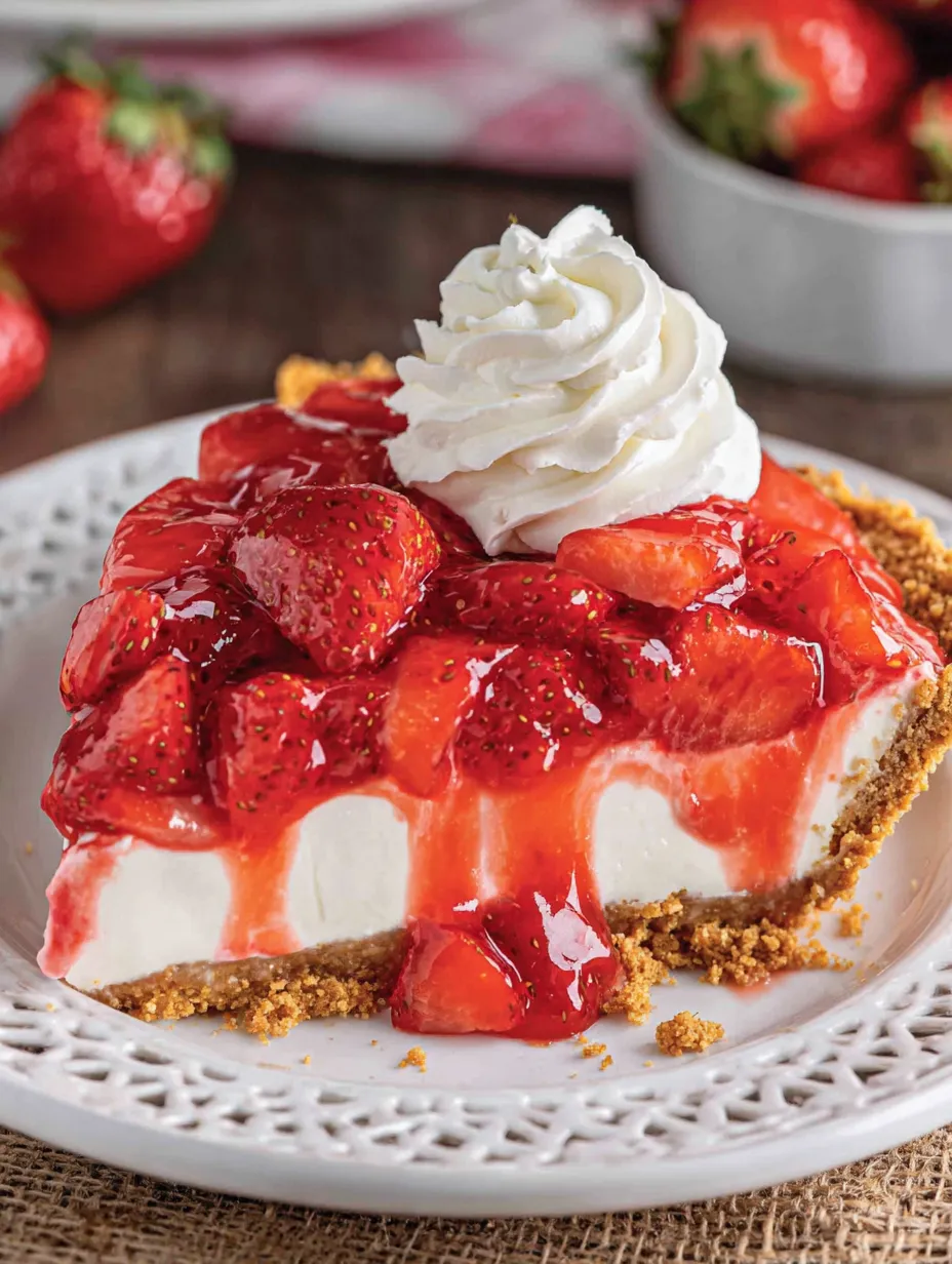 A slice of strawberry cream cheese pie.