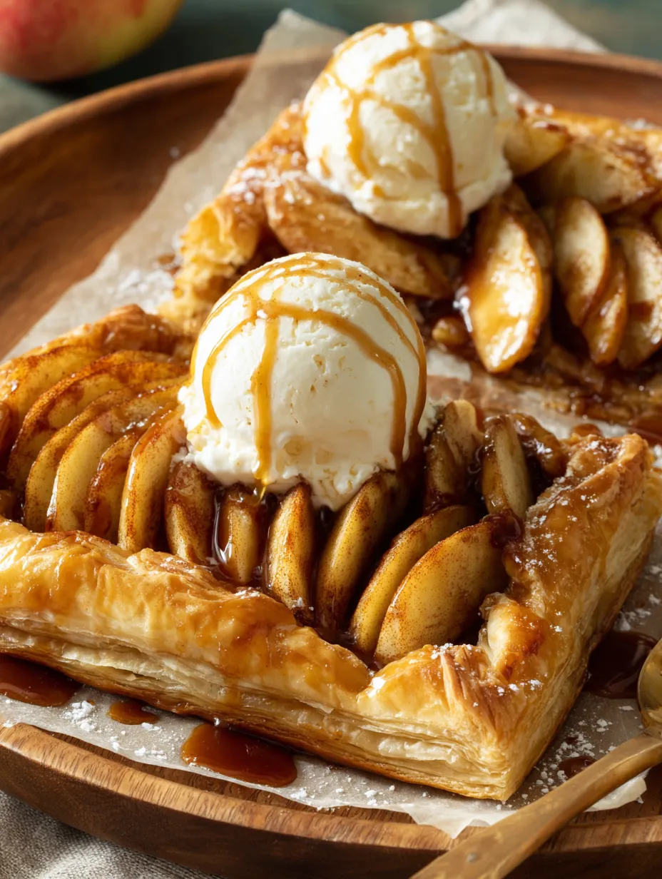 A pastry with a scoop of ice cream on top.