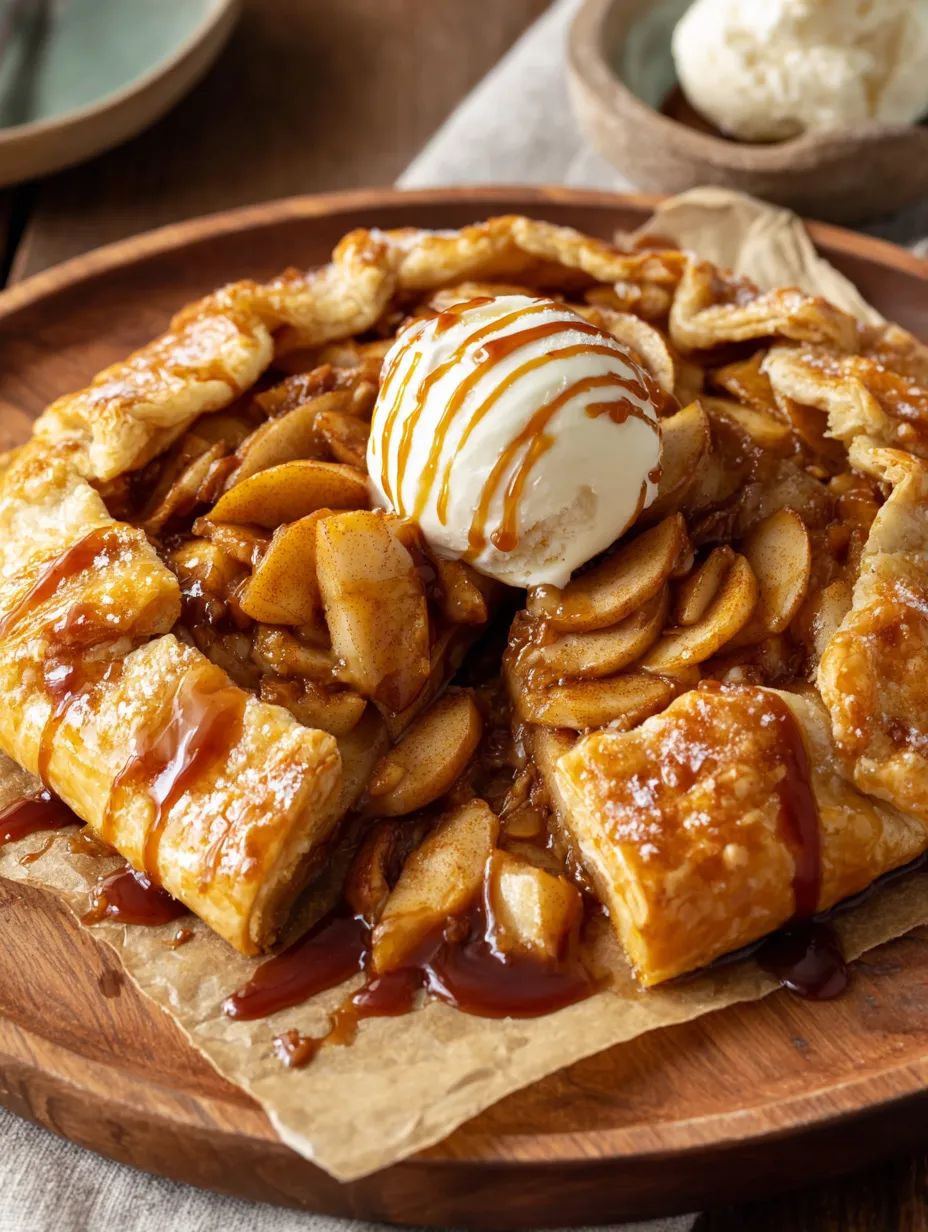 A pastry with a scoop of ice cream on top.