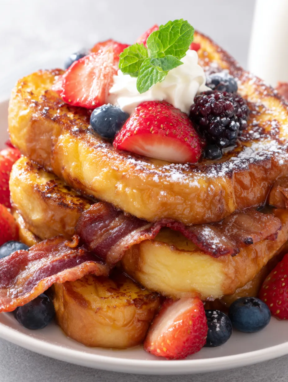 French toast board with strawberries and blueberries.