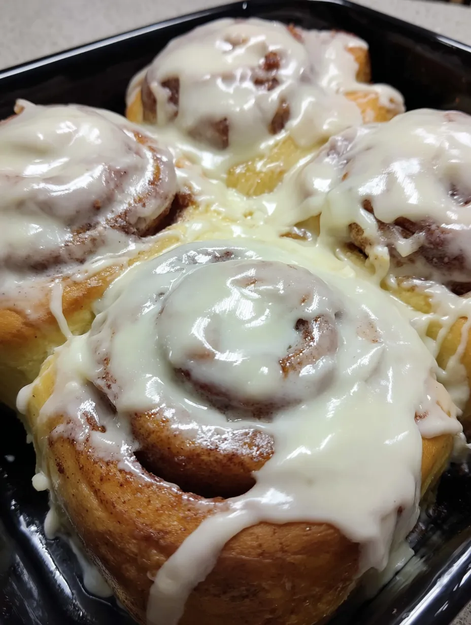 A close up of a cinnamon roll with white icing.