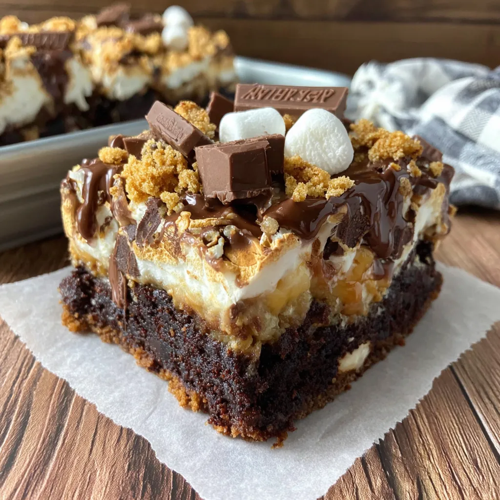 A close up of a fudgy s'mores brownies.