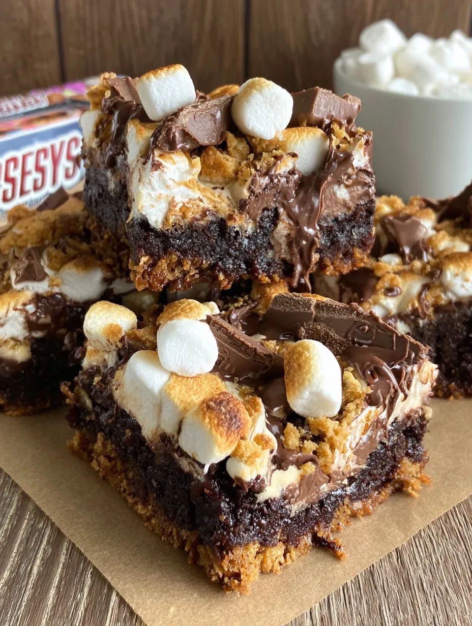 A close up of a fudgy s'mores brownies.