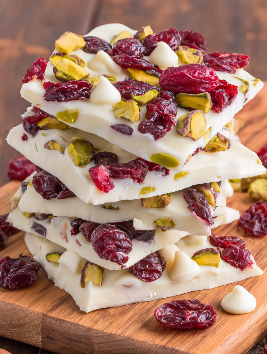 White chocolate bark with red fruits.