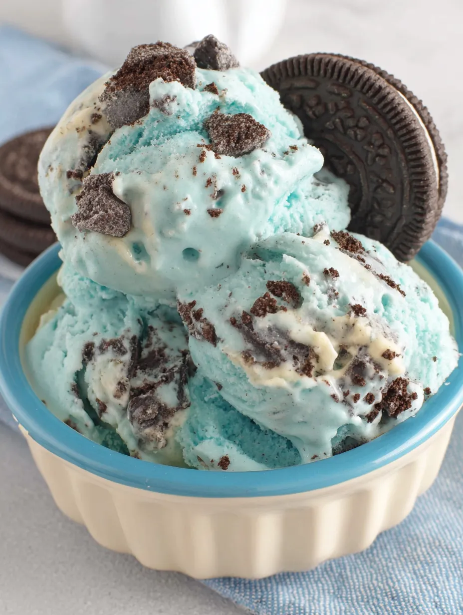 A bowl of ice cream with chocolate chips and cookie crumbles.