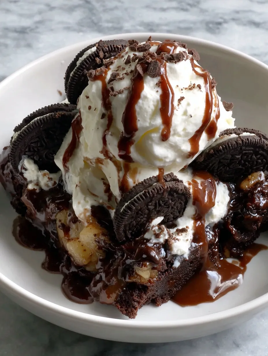 A bowl of Oreo Dump Cake.