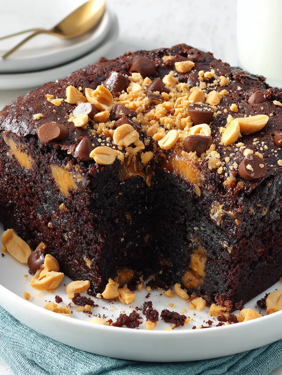 A slice of chocolate-peanut butter dump cake.