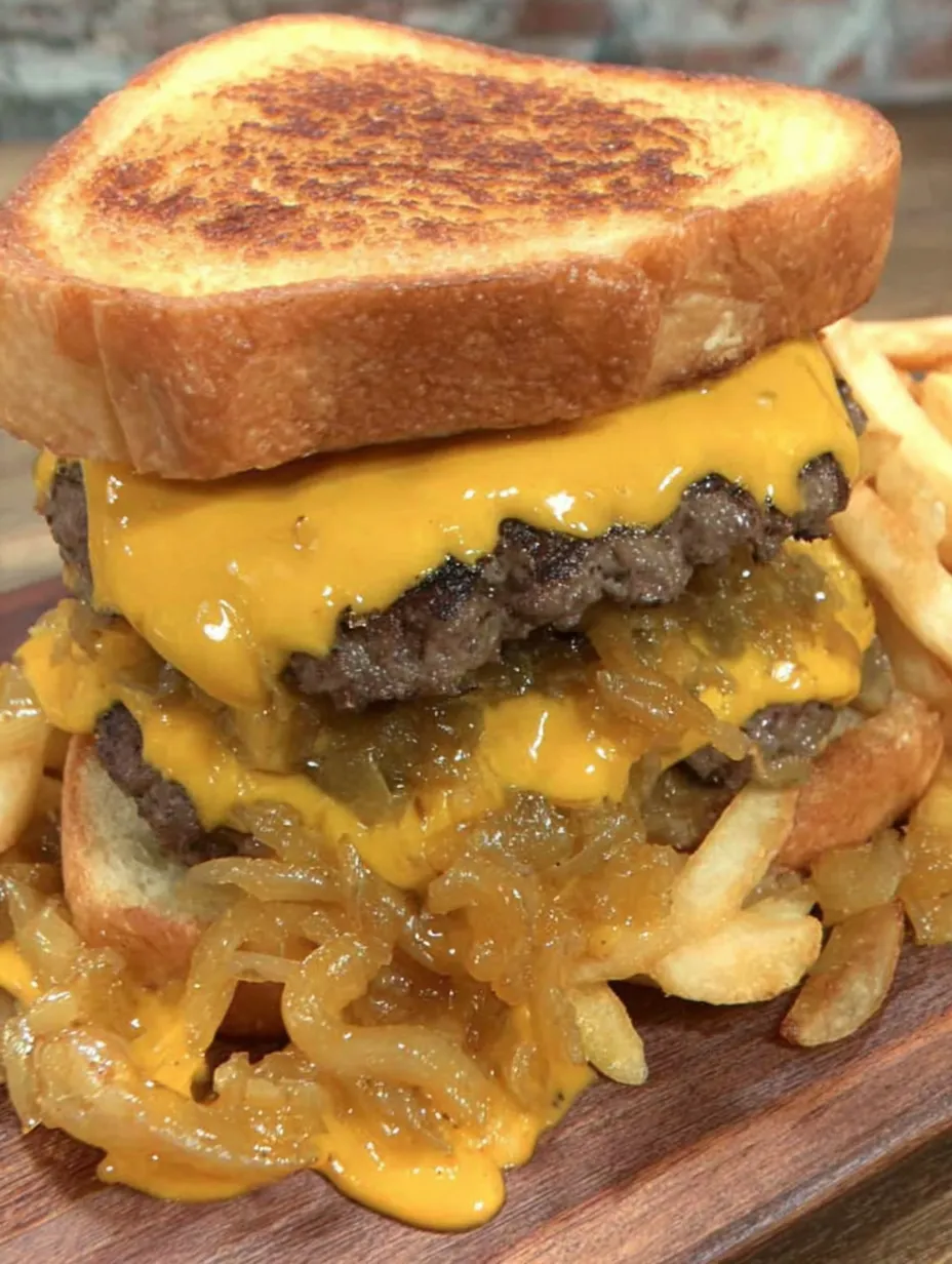A burger with fries and cheese.