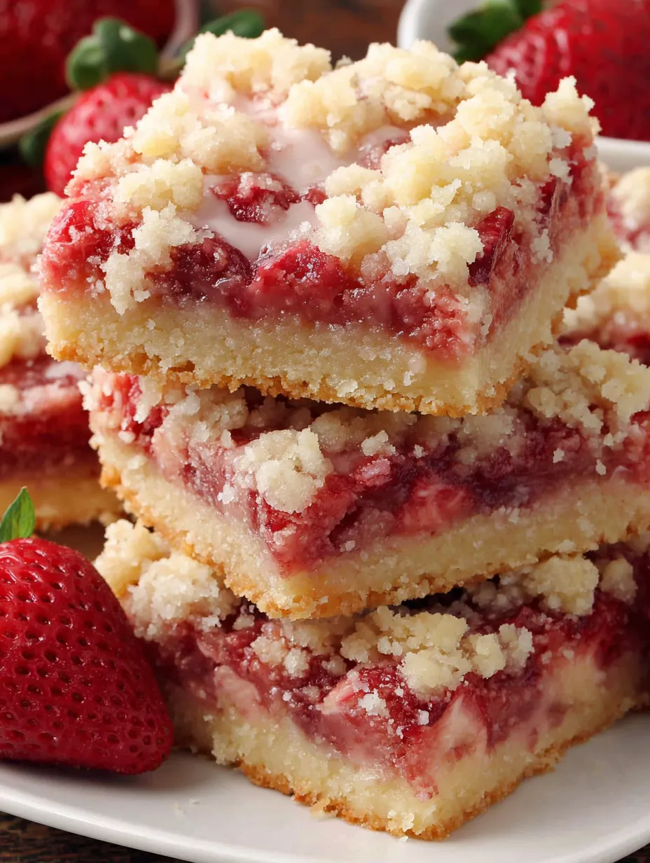 Strawberry shortcake bars with white icing.