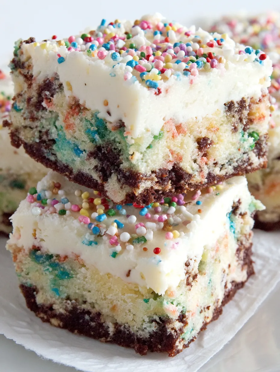 A slice of cake batter bars.