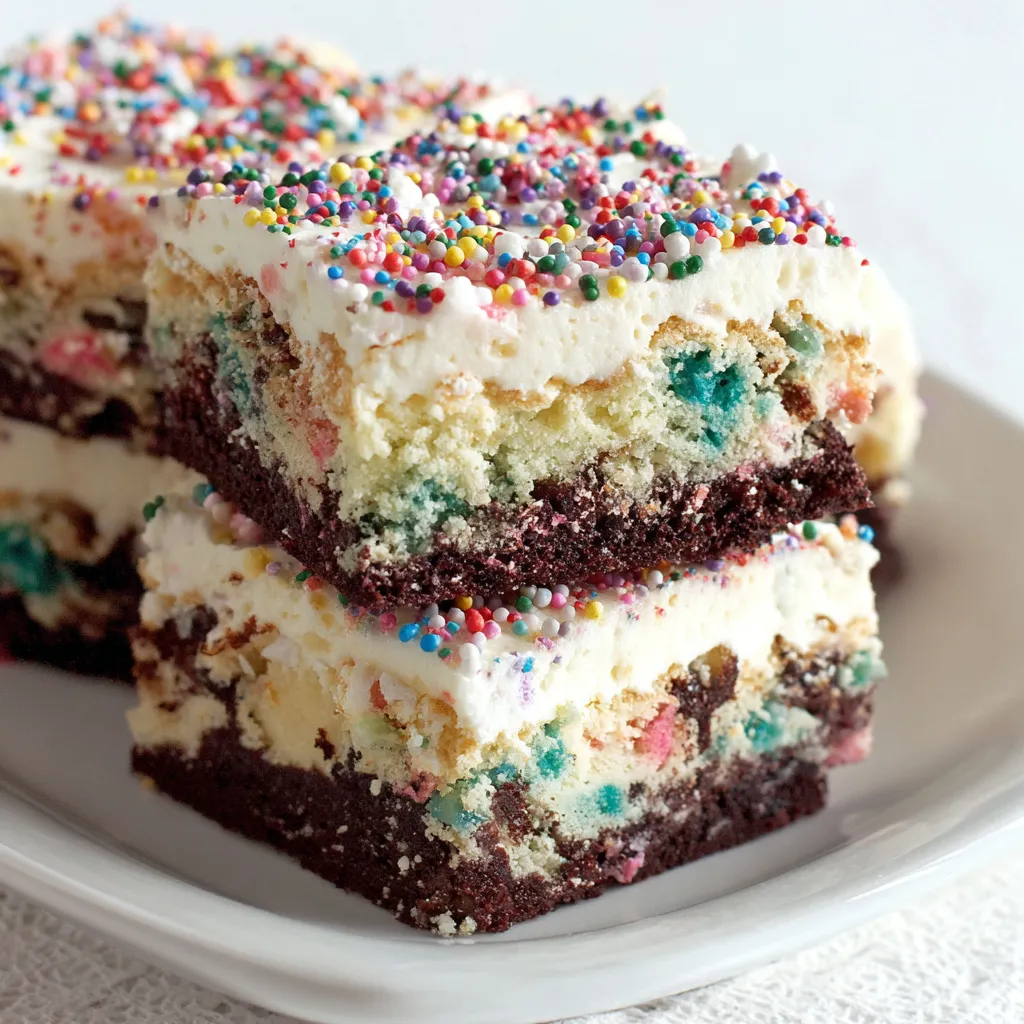 A plate with a slice of cake batter bars.