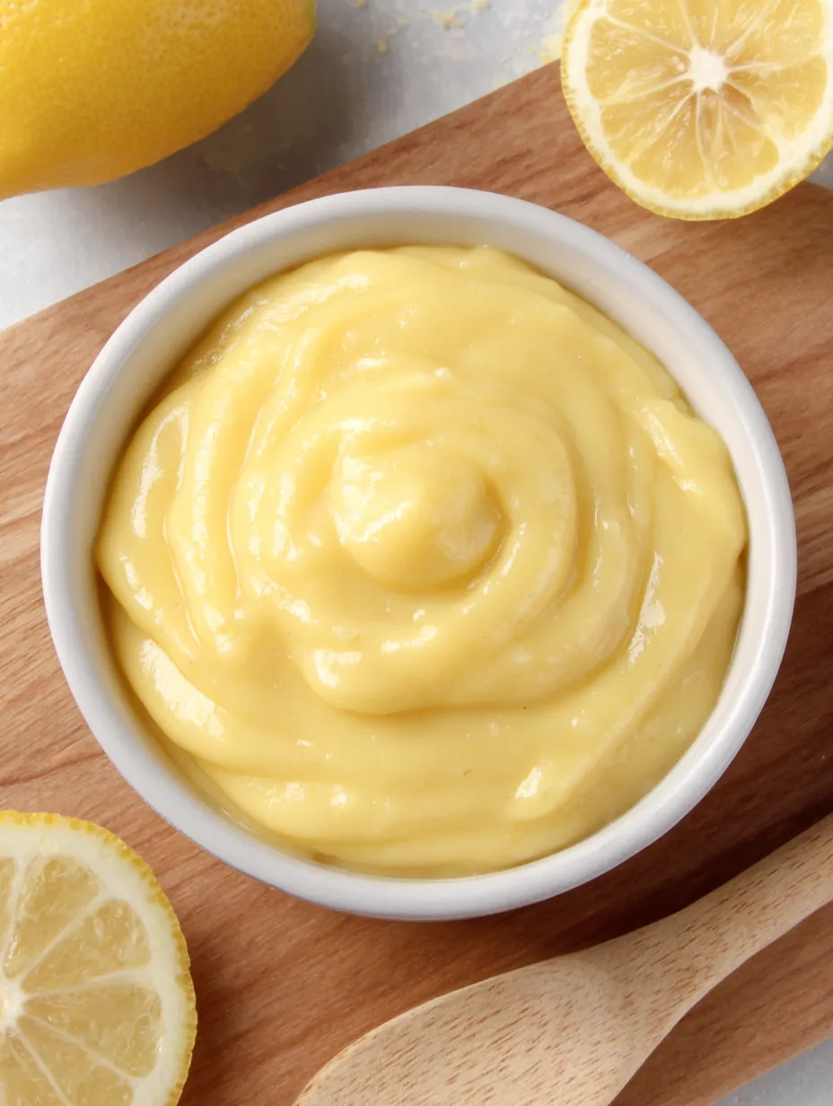 A small batch of lemon curd in a white bowl.