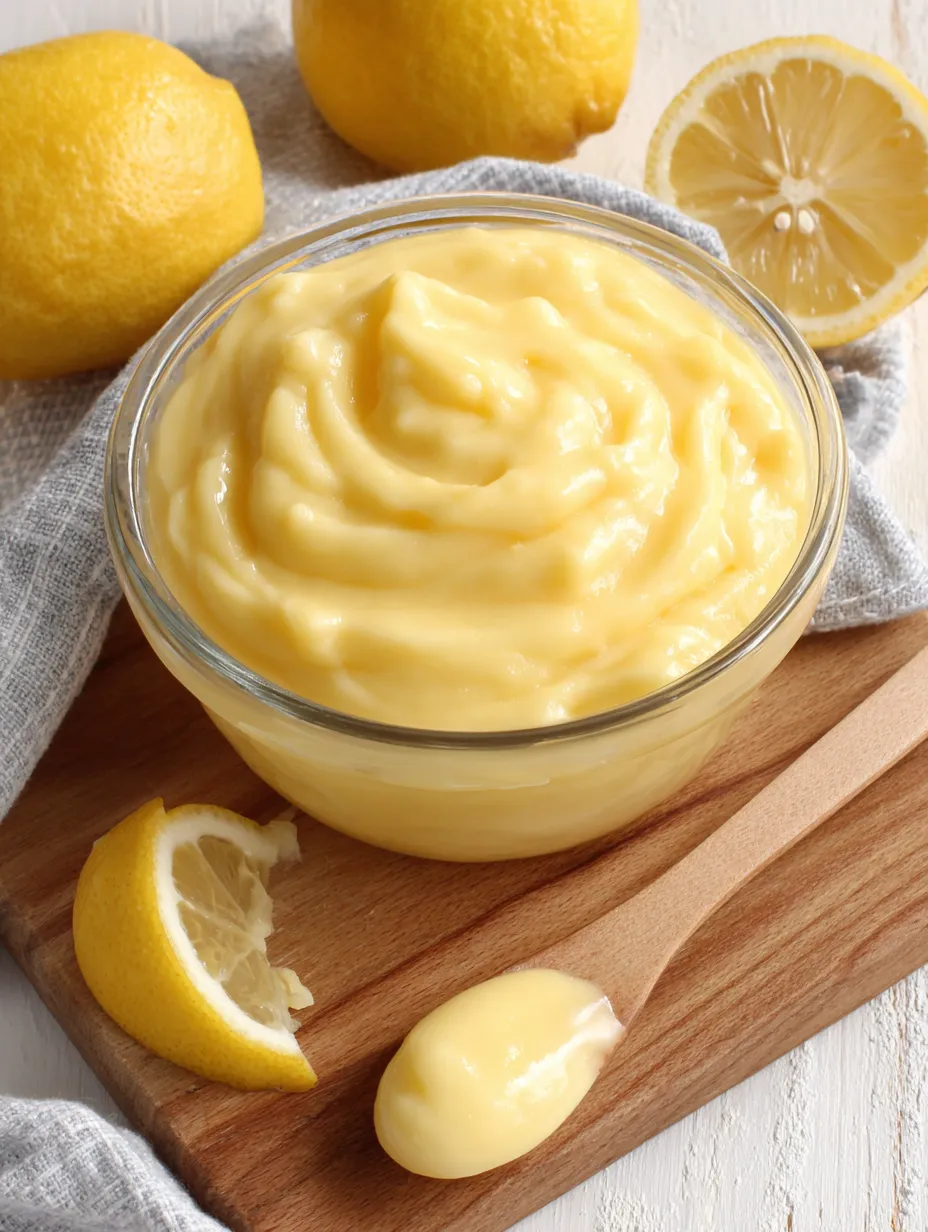 A small batch of lemon curd in a glass bowl.