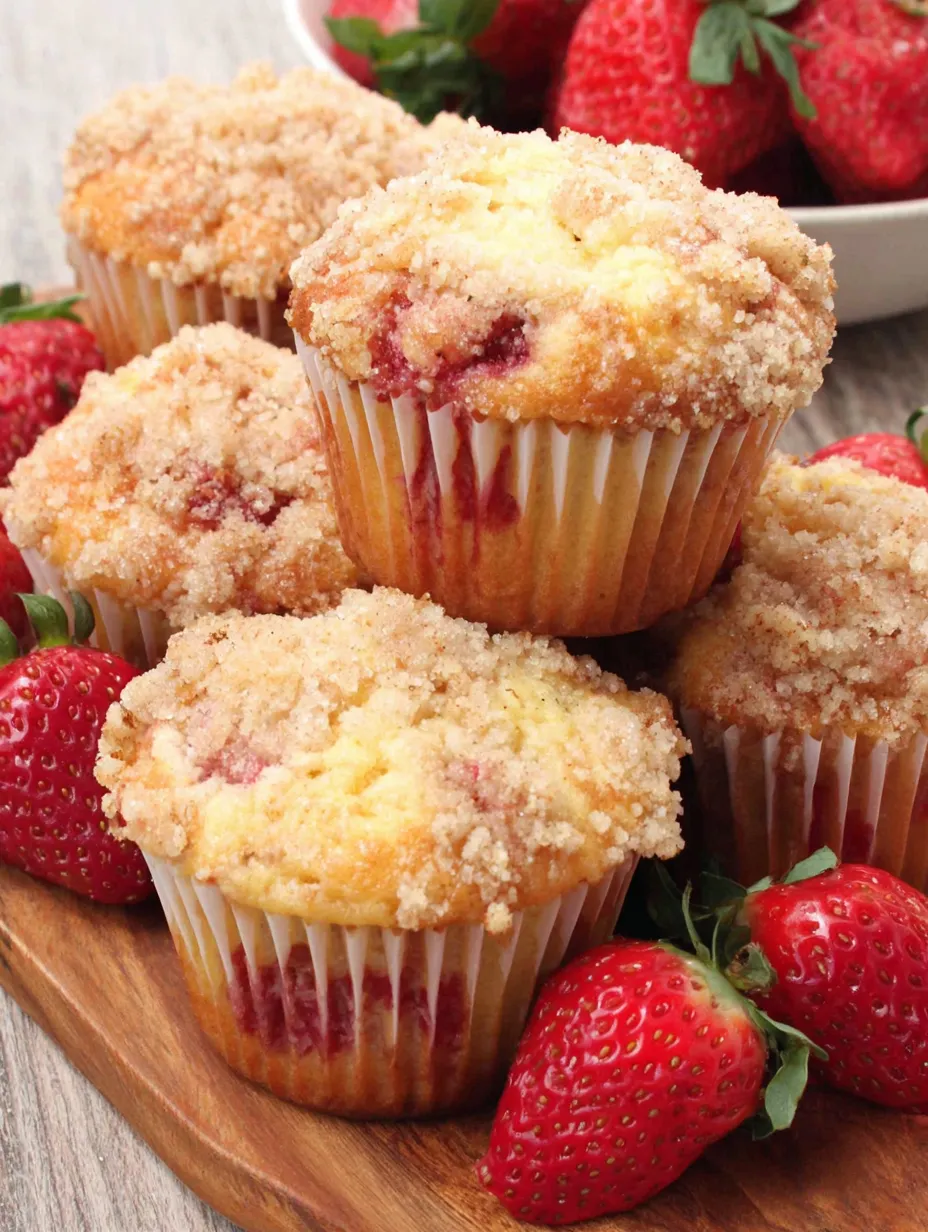 A plate of muffins with strawberries on top.