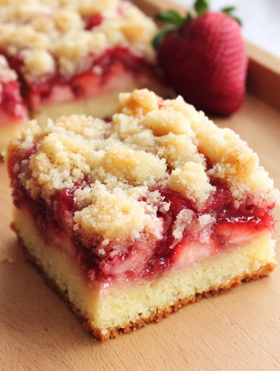 A slice of strawberry crumb cake.