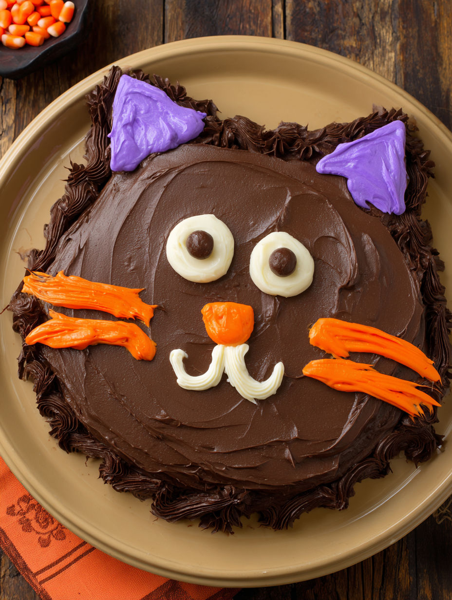 A cake with a cat face on it.
