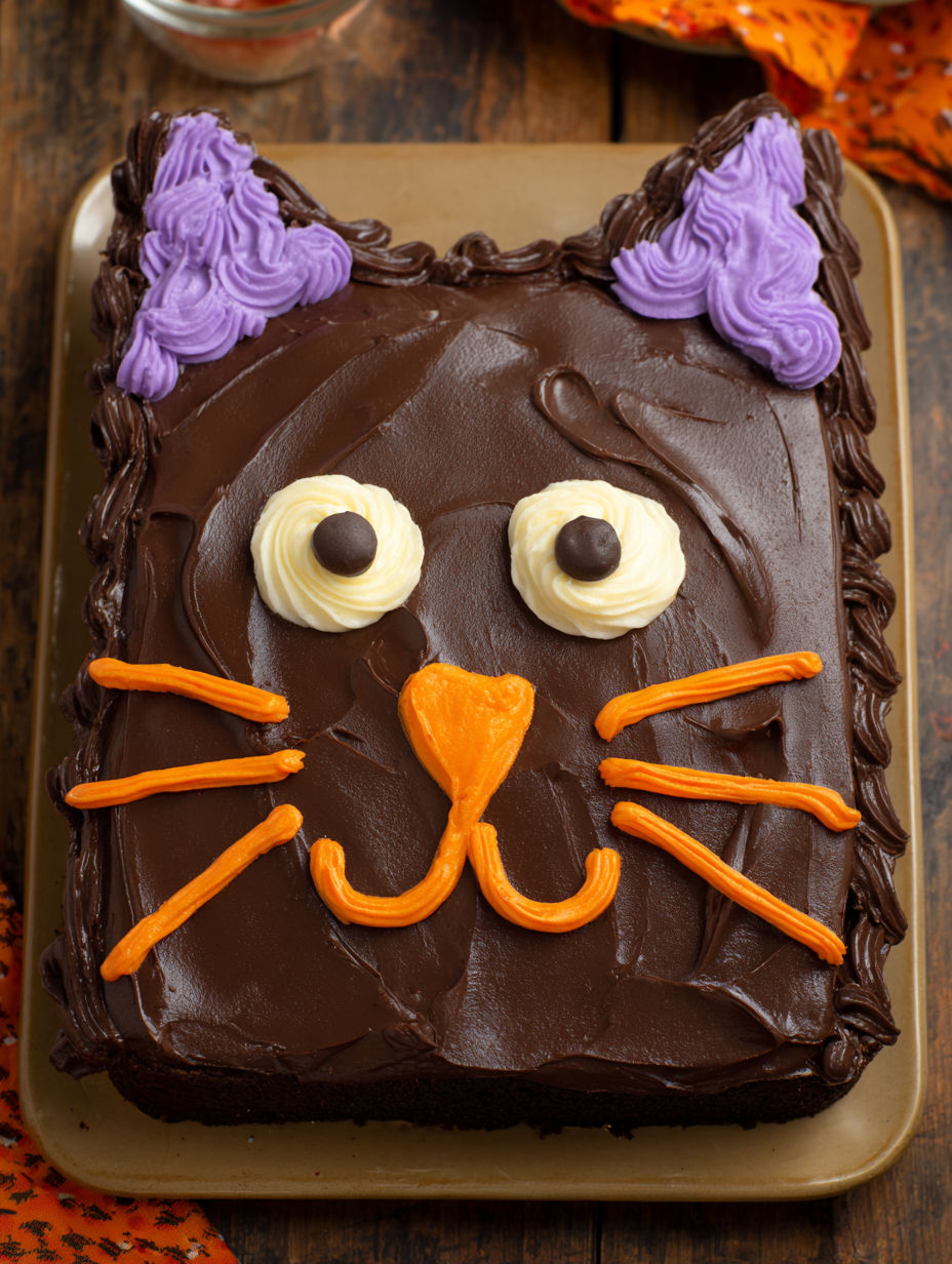 A cake with a cat face on it.