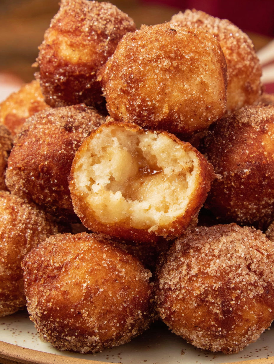 A pile of apple pie donut holes.