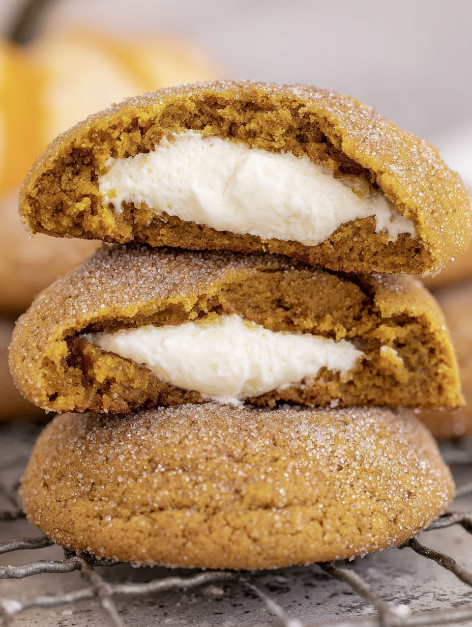 Pumpkin cheesecake cookies on a table.