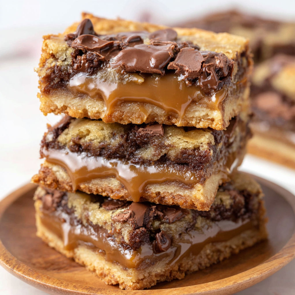 Three pieces of chocolate and caramel bars.