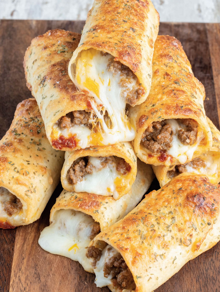 A stack of cheese and meat filled pastries.