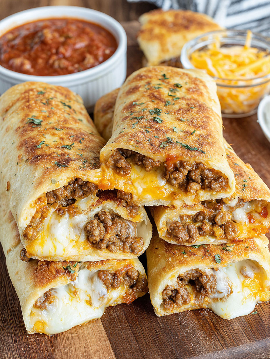 A plate of food with a burrito and a bowl of cheese.