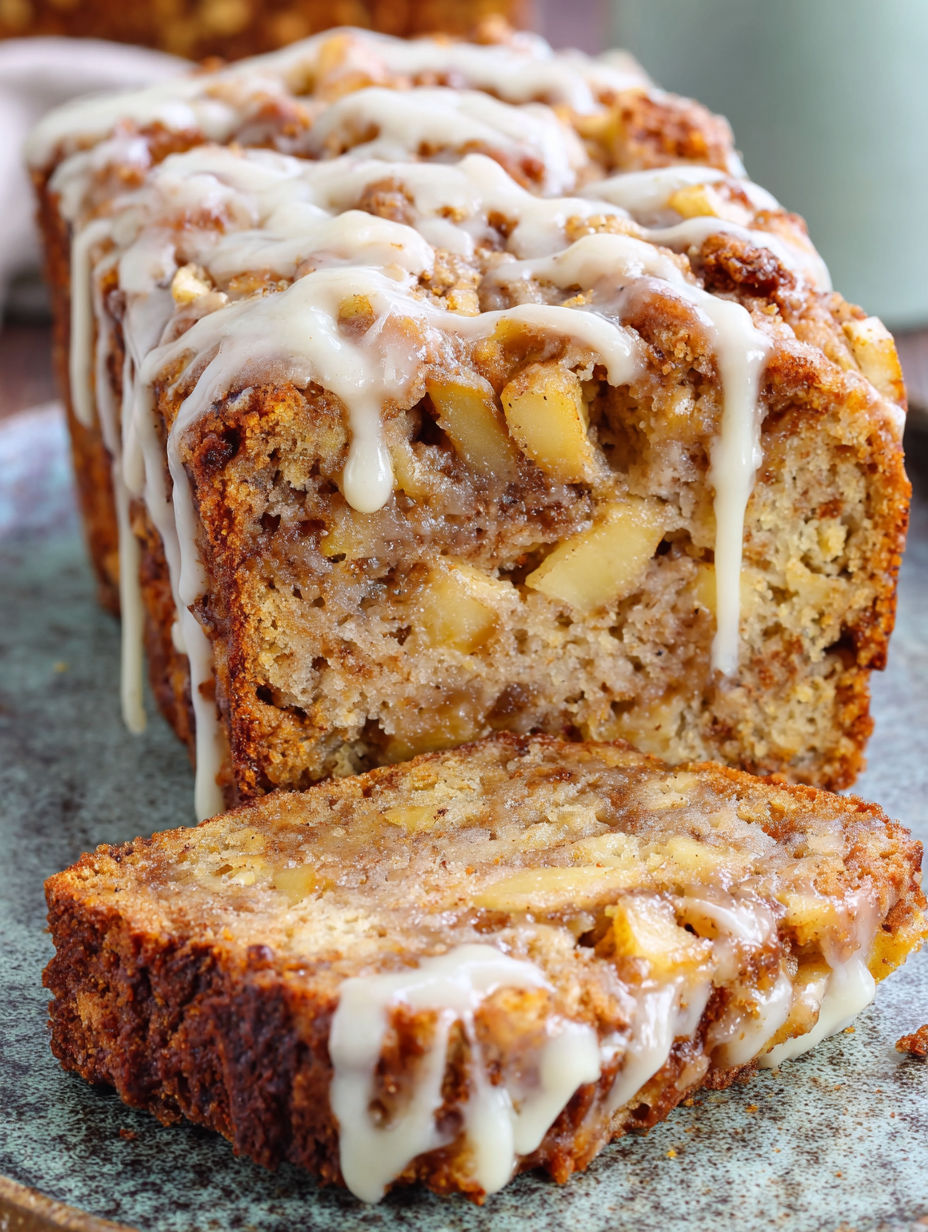 A slice of Amish apple fritter bread.