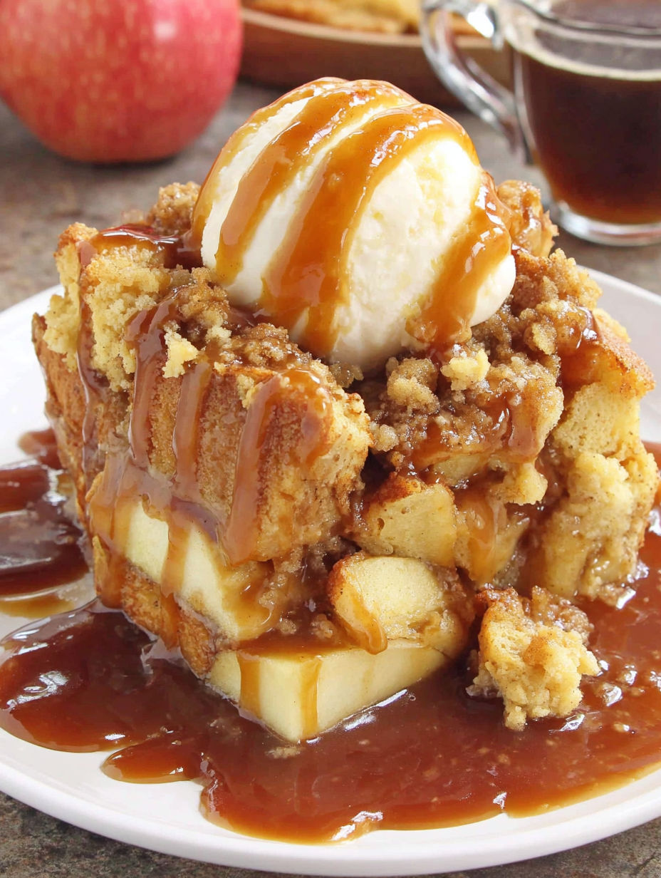 A dessert with a caramel sauce on top.