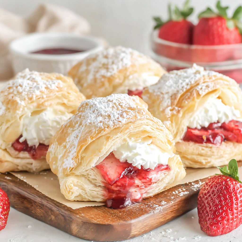 A plate of strawberry flaky puffs.