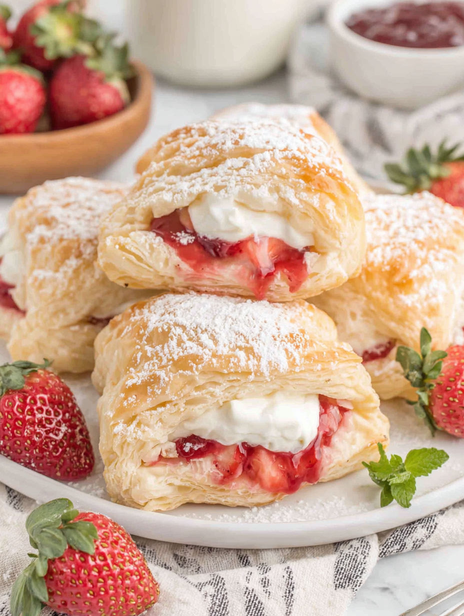 Strawberry Flaky Puffs on a plate.