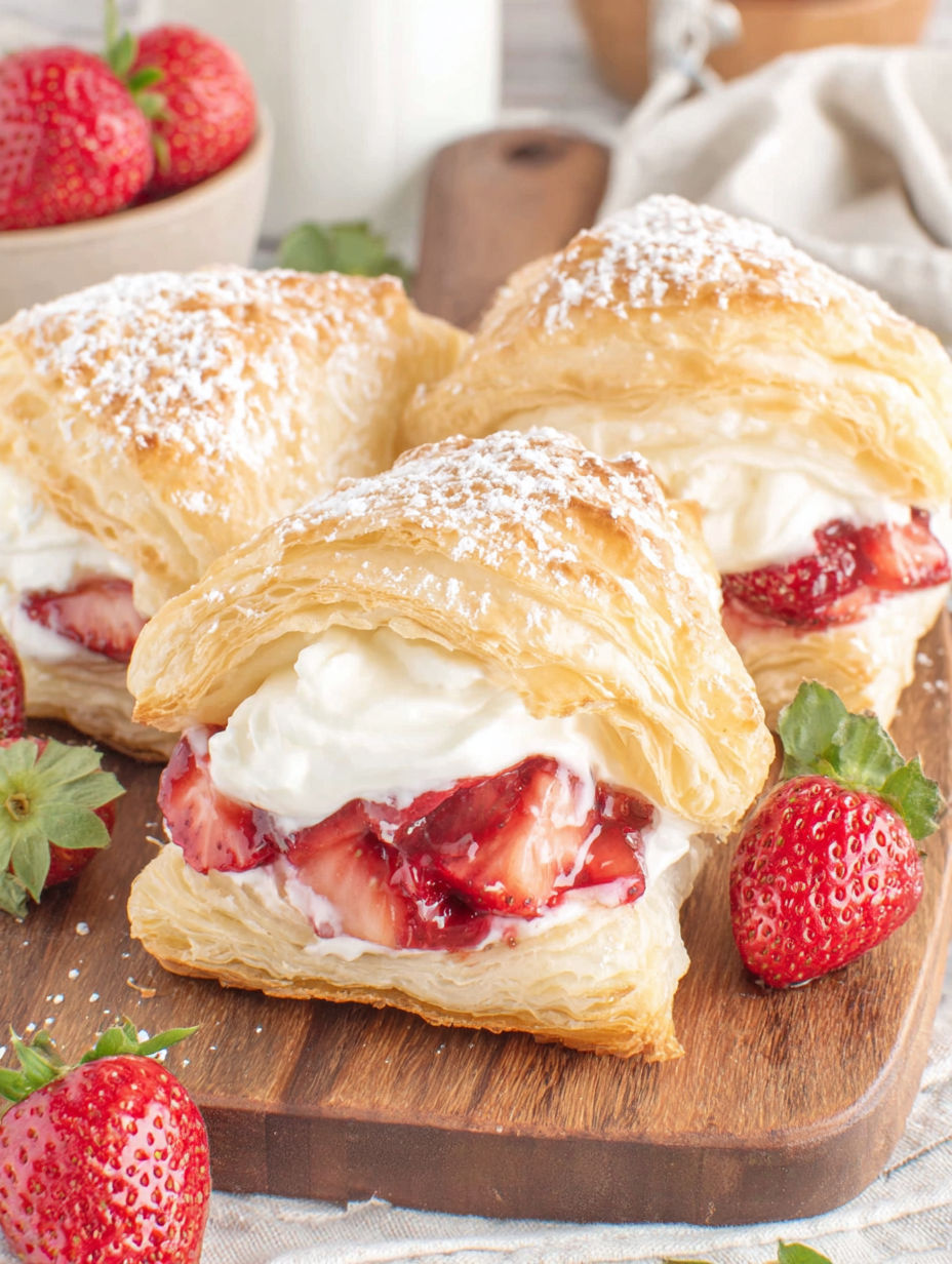 Strawberry Flaky Puffs with whipped cream.