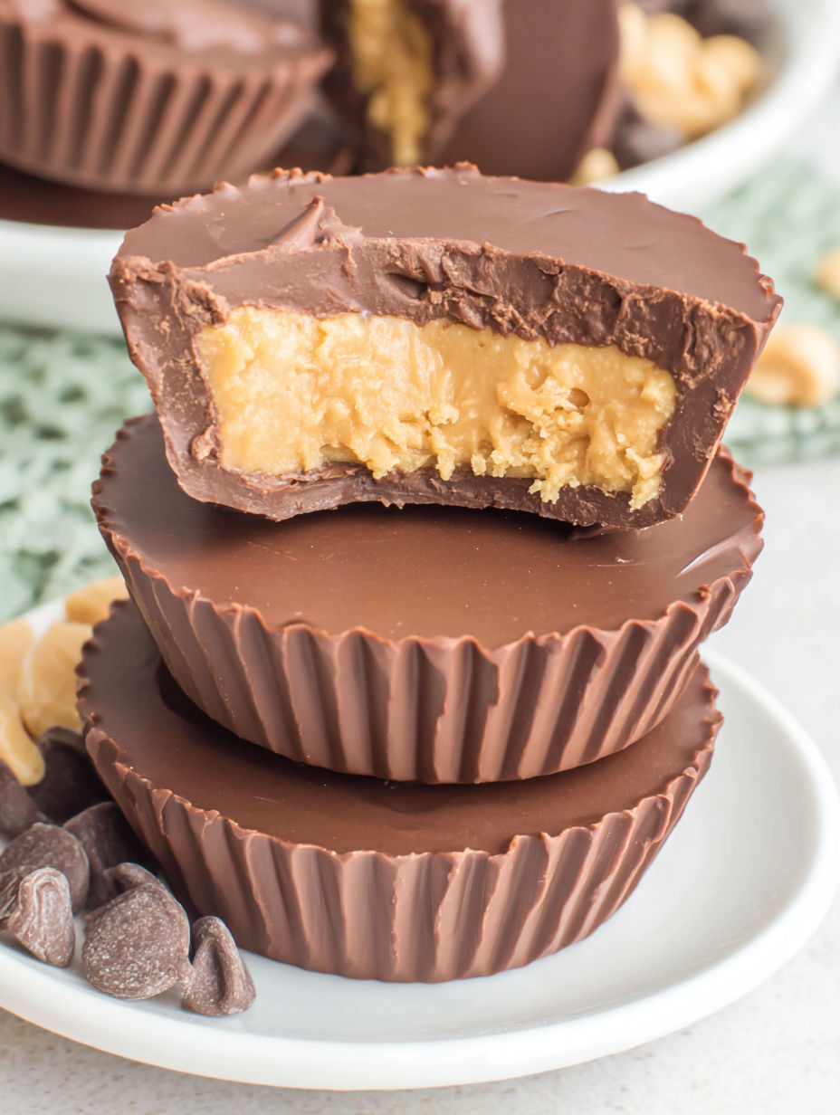 A chocolate cupcake with peanut butter and chocolate chips.